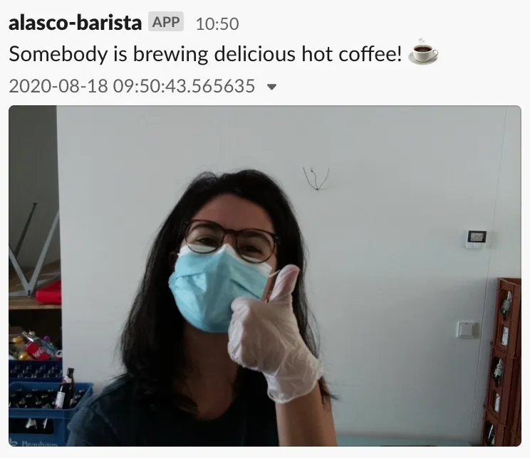 Example Slack post of our coffee bot